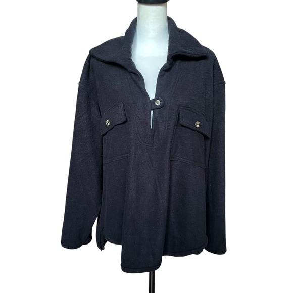 Free People Beach Shirt Size Small Black Fleece Oversized Jacket Soft Comfy Cozy - Picture 1 of 8